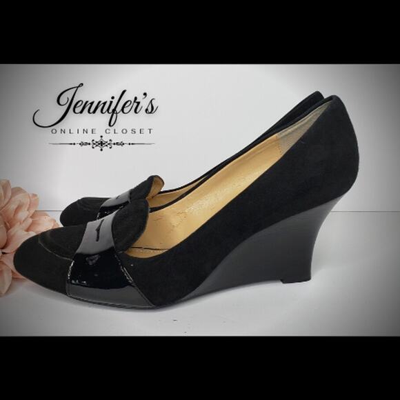 Joan & David Women's Black Manni Suede Loafer Wedges Size 8M - Picture 5 of 14